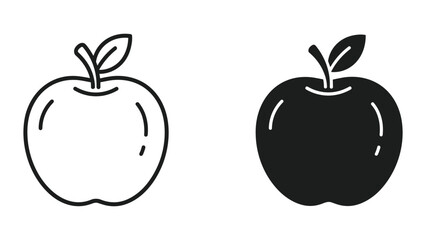 Set of two apples, line art and silhouette icons