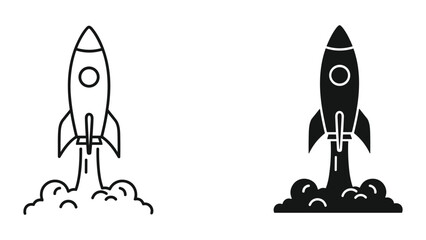 Rocket Launch Icon Set: Line Art and Solid Silhouette © SHAHRIYAR RASEL