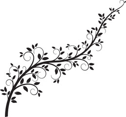 Black vine with leaves and swirls decoration isolated on white background stock vector