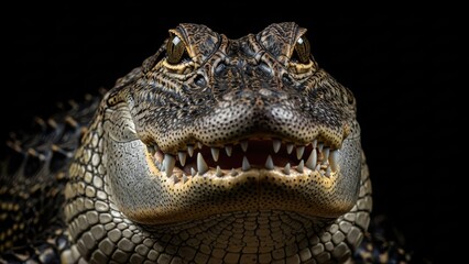 Fototapeta premium A close-up portrait of a crocodile with its mouth open