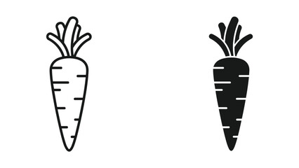 Line Art and Silhouette Carrot Icons - Healthy Food and Vegetables © SHAHRIYAR RASEL