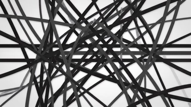 Abstract tangled black lines on white background, chaotic motion, artistic concept