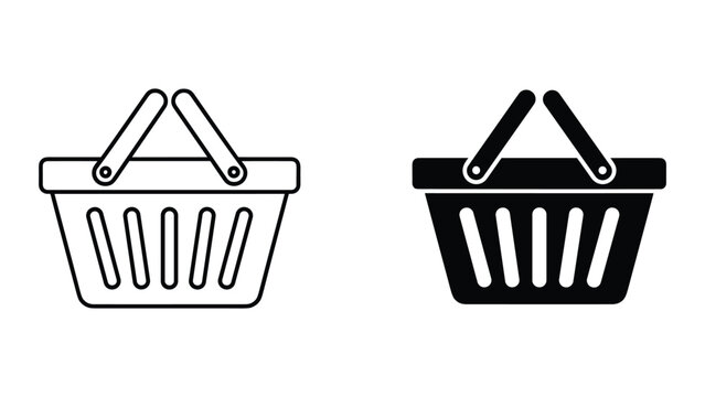 Shopping basket icons: outline and solid black