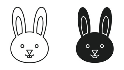 Fototapeta premium Simple outline and solid black bunny rabbit faces, vector illustration