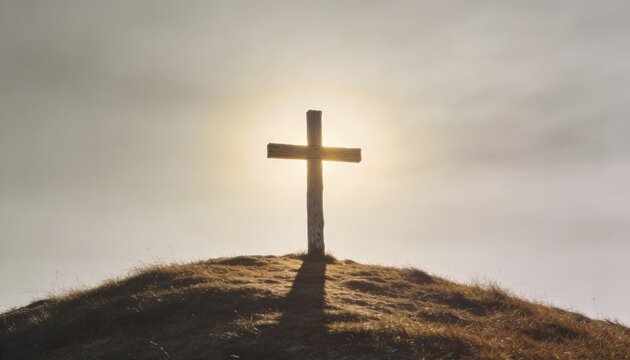 Simple Wooden Cross on a Hill for Good Friday Crucifixion Concept