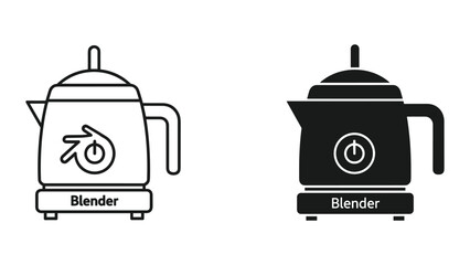 Electric Kettle Icon Set: Line Art and Silhouette, Blender Symbol