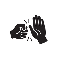 Fototapeta premium Minimalist flat vector illustration of a fist hitting an open palm.