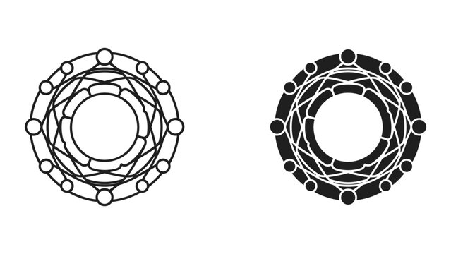 Circular Magic Circle Emblem - Black and White Line Art and Solid Fill