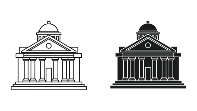 Classic Government Building Icons: Line Art and Silhouette