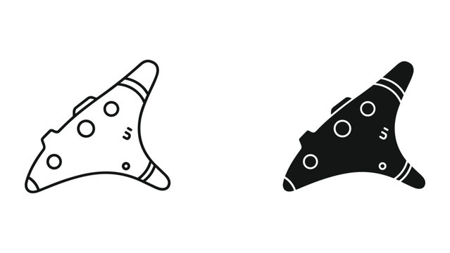 Ocarina Flute Instrument Icon Set - Outline and Solid Black Vector Art