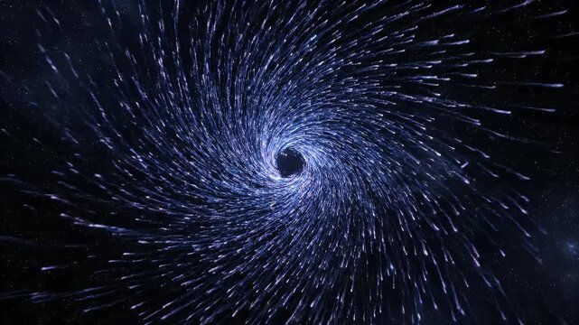 Abstract depiction of a spiraling vortex with streaks of blue and white radiating inwards