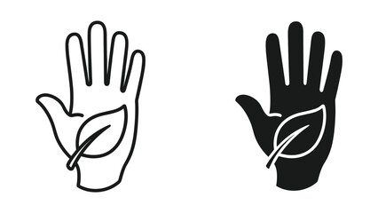 Fototapeta premium Hand Holding Leaf Icon Set: Outline and Silhouette, Eco-friendly symbol