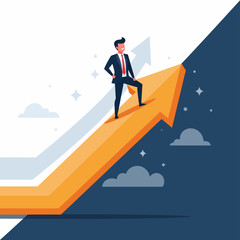 Businessman Standing on Rising Arrow.