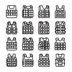 Naklejka premium Various Bulletproof Vest Icons Protection Gear Security Equipment Military Uniform Law Enforcement Apparel
