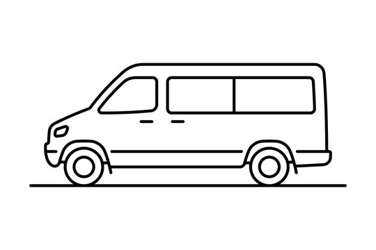 Minibus icon. Black outline linear silhouette. Editable strokes. Side view. Vector simple flat graphic illustration. Isolated object on a white background.