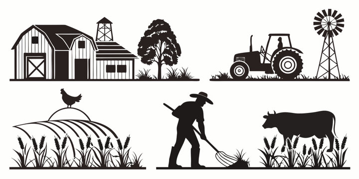 Historical progression of agricultural practices and technological advancements Vector