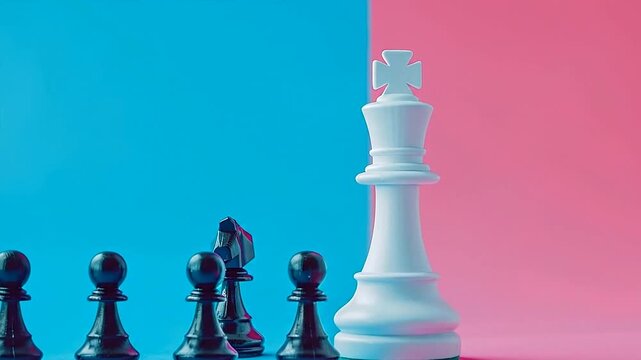White King Chess Piece Standing Out Among Black Pawns.