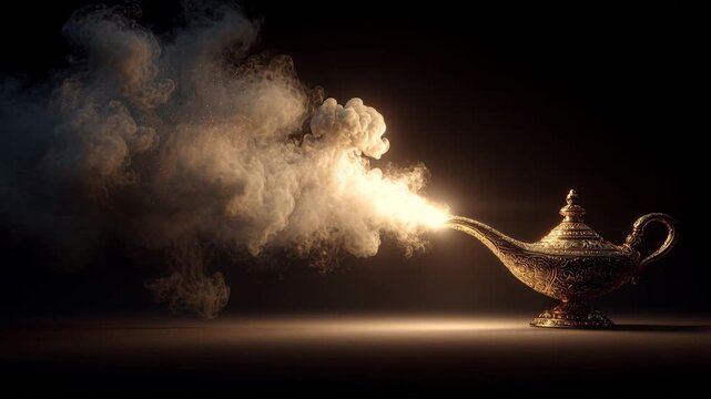 Magic Genie Lamp with Glowing Smoke
