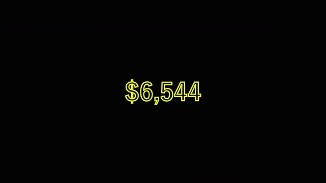  Dollar counting money business dollar number illustration on black background. Increasing dollar, financial growth. Business counting number. Dollar number animation for crypto bussiness