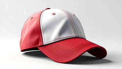Fototapeta premium Red and White Baseball Cap on White Background.
