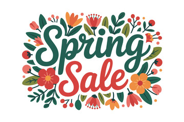 Obraz premium A colorful spring sale sign with flowers and leaves illustration