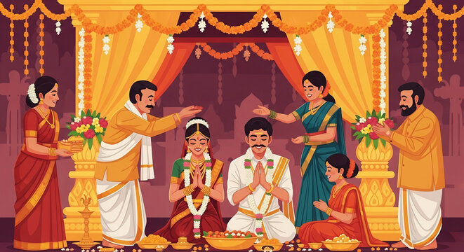 Traditional South Indian Wedding Ceremony with Bride and Groom