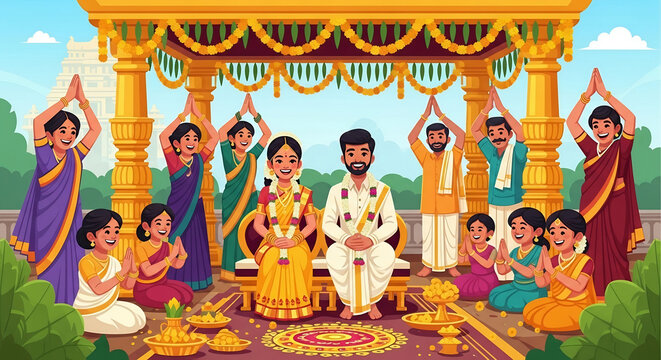 Traditional South Indian Wedding Ceremony with Bride and Groom
