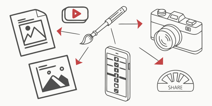 Illustration of a creative process for making a video from concept to final product Vector