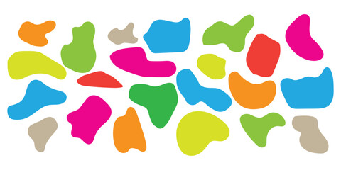 Abstract colorful organic liquid shapes set. Multi-colored fluid blobs for modern branding, creative background, and playful graphic design. Vector Illustration.