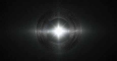 Bright light source radiates outward. Concentric circles form pattern against dark background. Minimalist design evokes energy, focus.