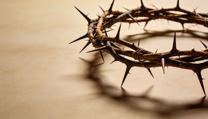 Biblical Crown of Thorns on Clean Surface for Good Friday Sacrifice
