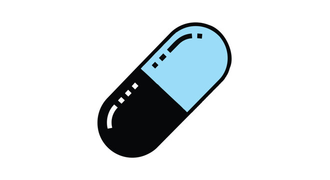 A black and light blue colored capsule pill icon