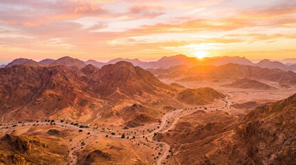 Naklejka premium The Sinai Mountains in Egypt. View of Mount Moses and the Monastery of St. Catherine, pilgrimage.