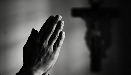 Hands Clasped in Prayer Silhouette for Good Friday Solemn Reflection