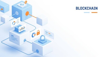 Obraz premium Abstract illustration of a secure digital network with interconnected data blocks, representing modern technology and decentralized information processing with data security features