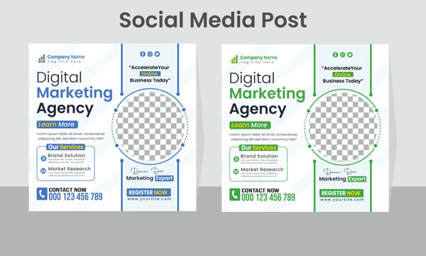 Modern digital marketing agency social media post template design and web business promotion banner template