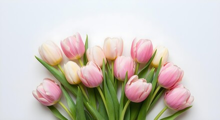 Fototapeta premium Soft Pastel Tulips Symbolizing Spring Isolated on White Background