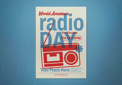 Blue and Red Retro World Amateur Radio Day Flyer