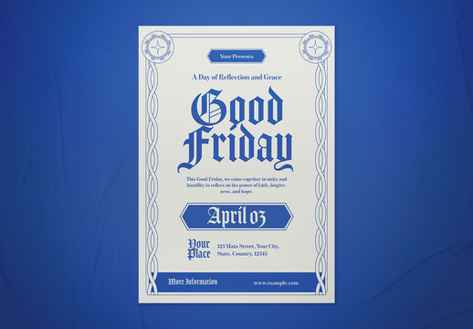 Blue and White Vintage Good Friday Day Flyer