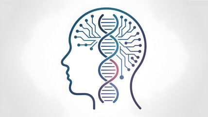 Human head with DNA and circuit board connection to the brain.