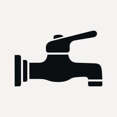 Black silhouette of a water tap with a lever handle on a light grey background faucet plumbing