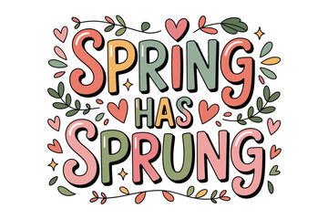 Fototapeta premium Spring has sprung colorful illustration with hearts and leaves