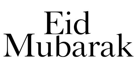 Eid mubarak calligraphy text design, elegant black script for islamic holiday greeting card and celebration poster isolated on white background.  © Juairia