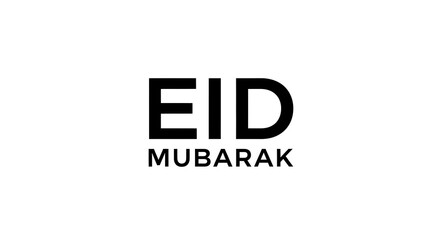 Eid mubarak black text on white background, simple greeting for islamic holiday