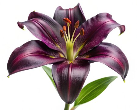 Dragon Lily &ndash; Dark purple dragon lily dramatic spathe bloom, isolated on white background