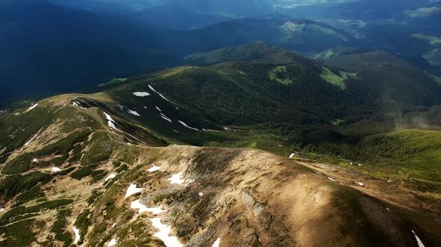 Aerial View of Hoverla Mountain in the Ukrainian Carpathians, Scenic Summer Landscape