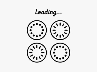 Fototapeta premium Four loading icons with dots and lines on white background