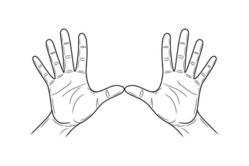 Fototapeta premium Line drawing of two open palms facing each other close together