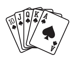 Spade Royal Straight Flush, Poker Hand, Flat Icon, Casino Game Vector, App UI Design, Website Illustration