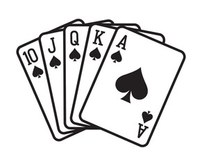 Spade Royal Straight Flush, Poker Hand Icon, Flat Vector, Casino Game App, Website Interface, Gambling Illustration